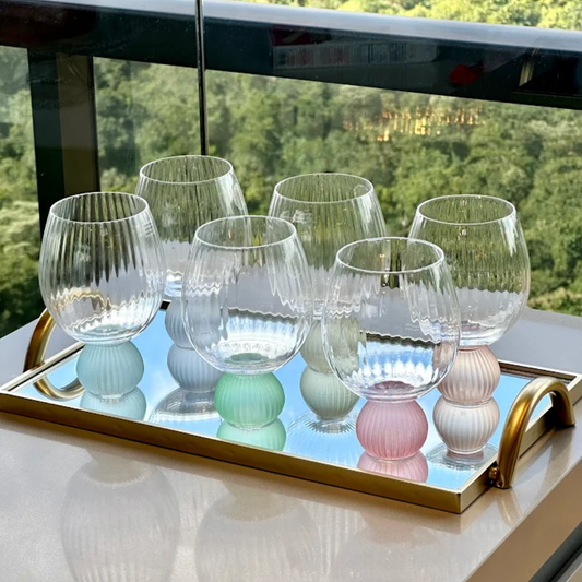 Set of 6 wine glasses Sphere base for wine Color mix 450ml