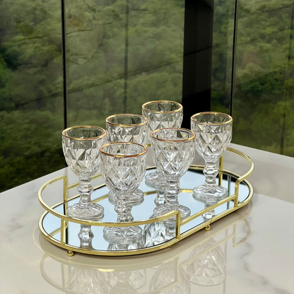 Set of 6 wine glasses of Liqueur Gold trim Diamond 50ml