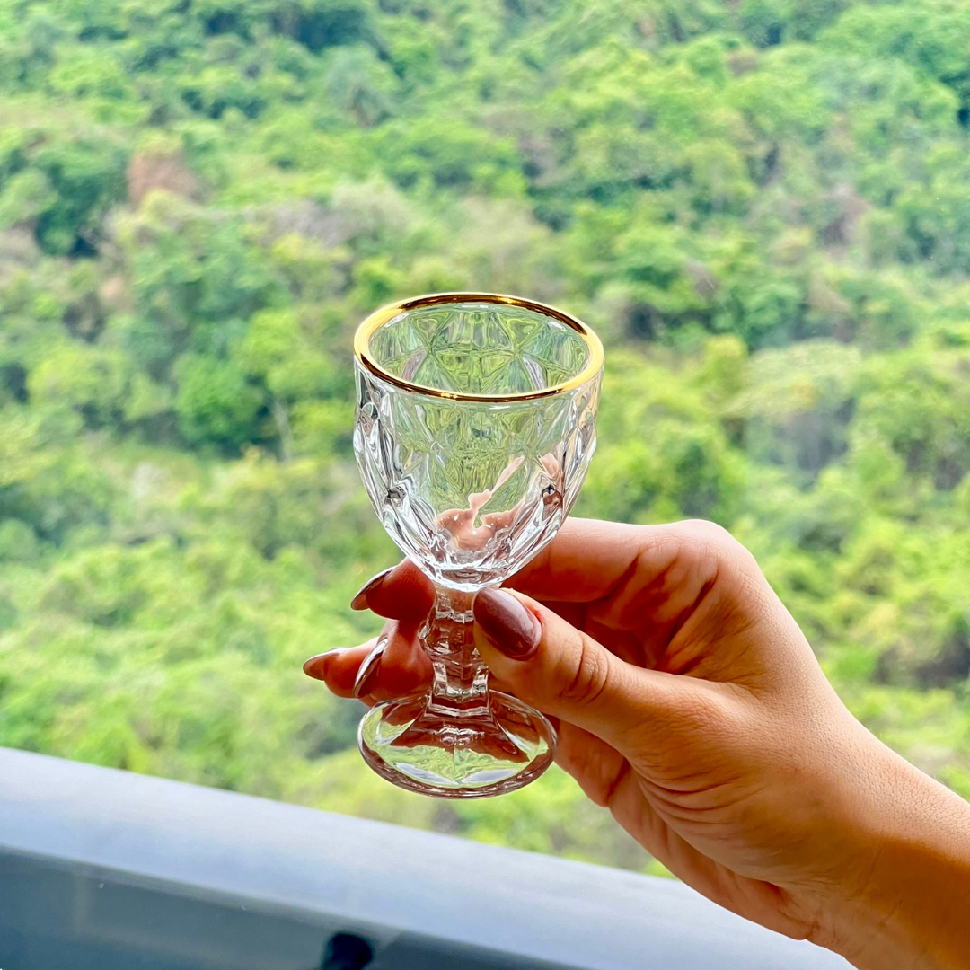 Set of 6 wine glasses of Liqueur Gold trim Diamond 50ml