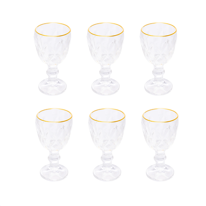 Set of 6 wine glasses of Liqueur Gold trim Diamond 50ml