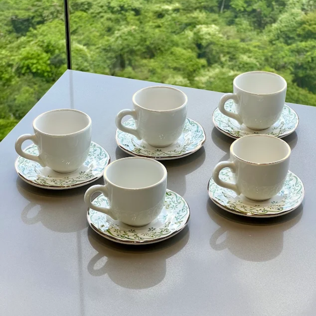 Set of 6 cups of Coffee with saucer Arabesque green 90ml