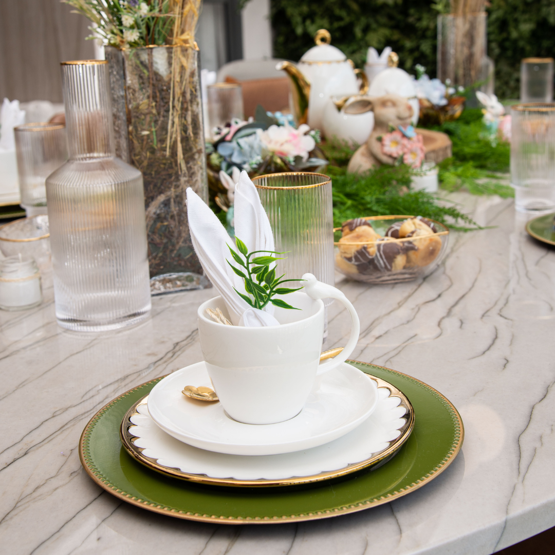 Set of 6 cups of Cha Porcelain with saucer Birds White 200ml