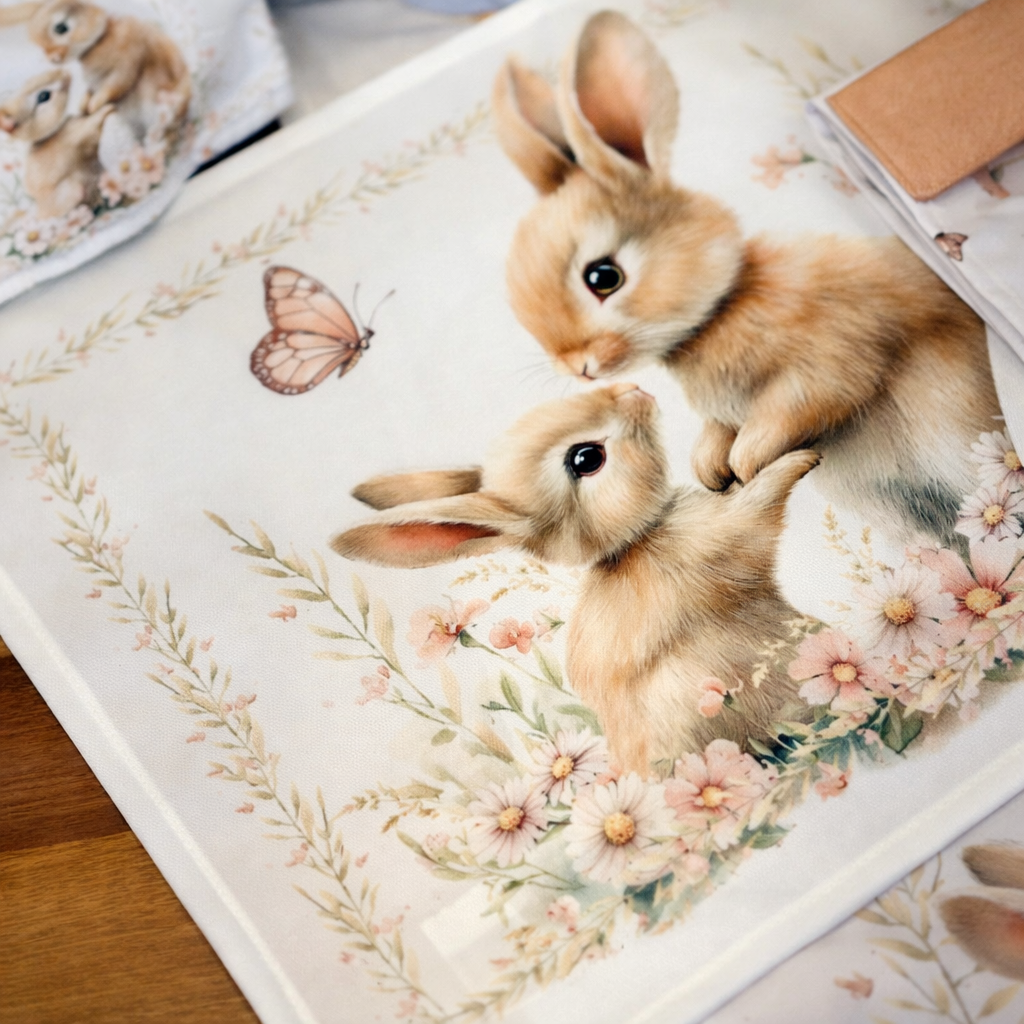 Placemat Bunnies Easter Rose 33cm x 44cm