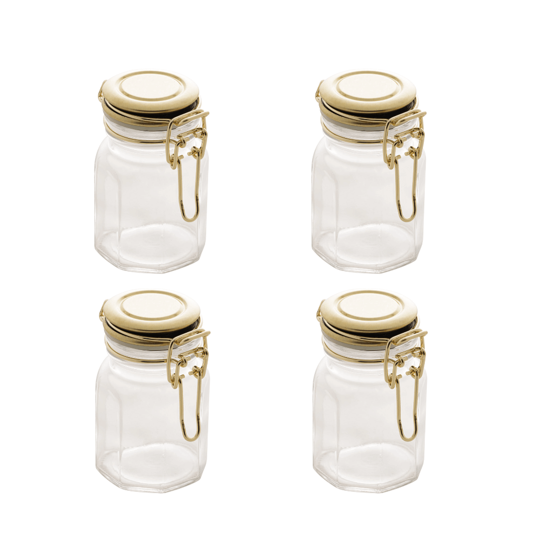 Kit 4 Spice rack Herméticos Glass and Metal Gold