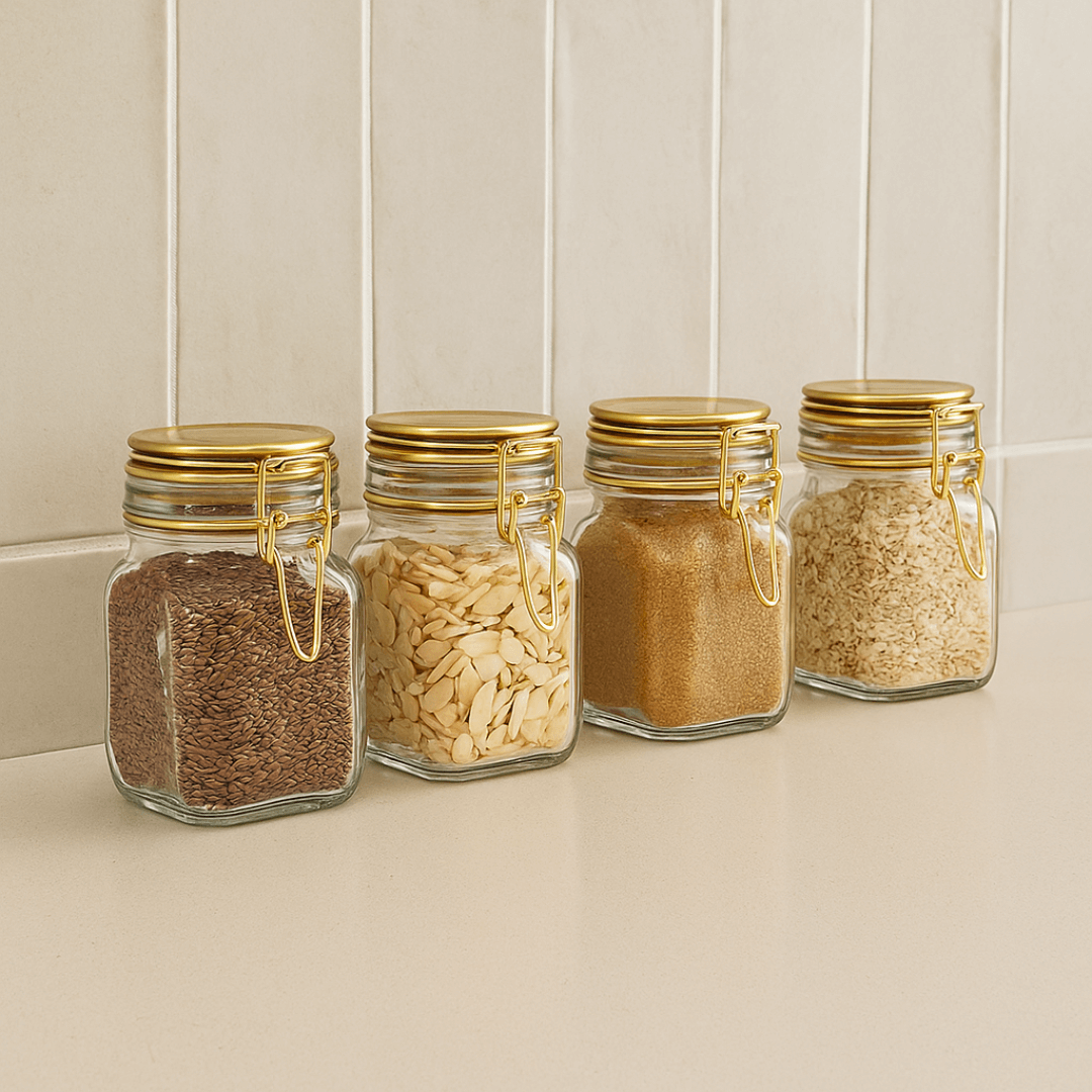 Kit 4 Spice rack Herméticos Glass and Metal Gold