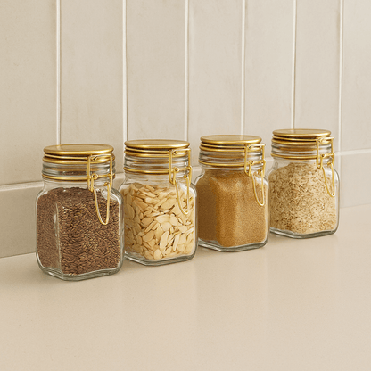 Kit 4 Spice rack Herméticos Glass and Metal Gold