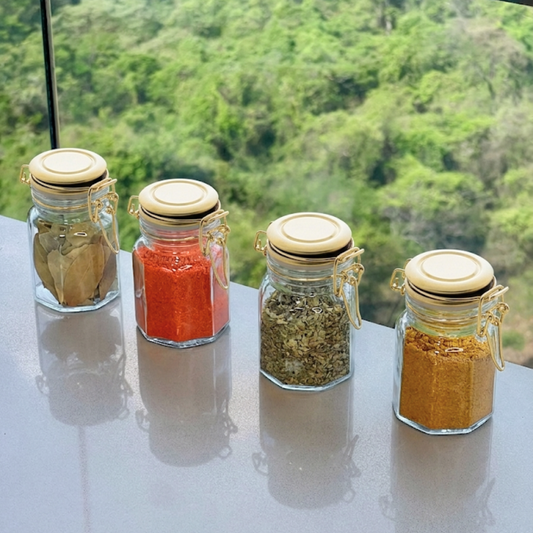 Kit 4 Spice rack Herméticos Glass and Metal Gold