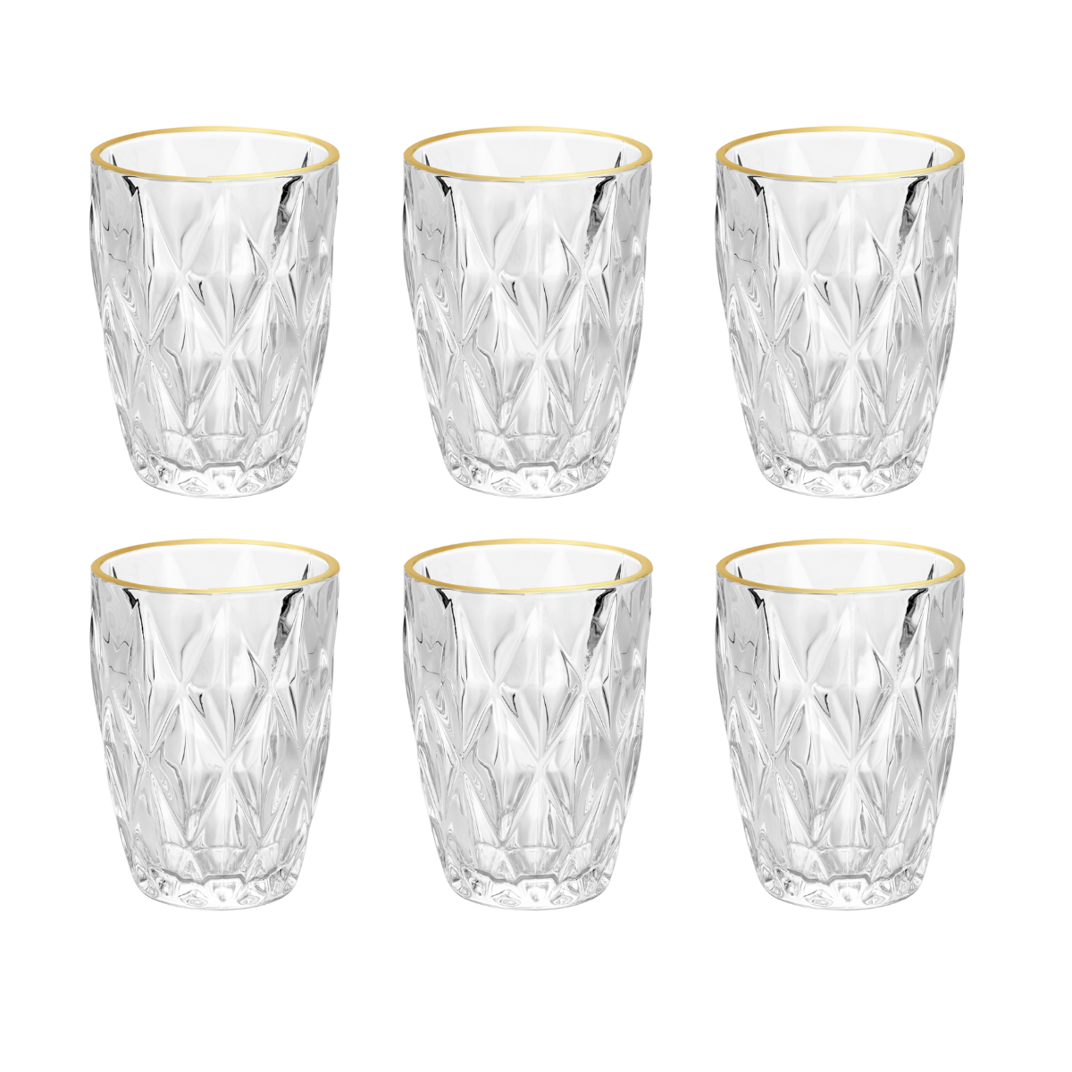 Kit 6 Glasses Gold trim Diamond 270ml