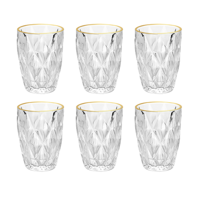 Kit 6 Glasses Gold trim Diamond 270ml