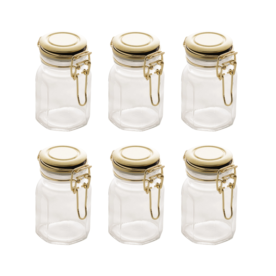 Kit 6 Spice rack Hermético Glass and Metal Gold