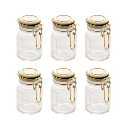 Kit 6 Spice rack Hermético Glass and Metal Gold