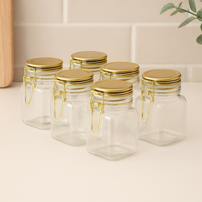 Kit 6 Spice rack Hermético Glass and Metal Gold