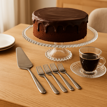 Cake stand set footed Pearl 31cm and 7 Pieces Dessert Vienna Chrome