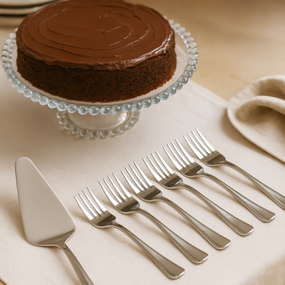 Cake stand set footed Pearl 31cm and 7 Pieces Dessert Vienna Chrome