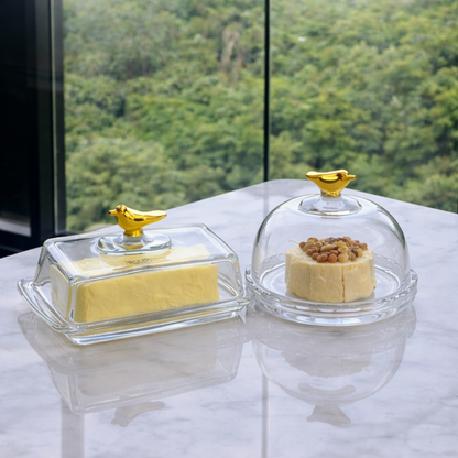 Kit Cheese dish and Butter dish Golden Bird