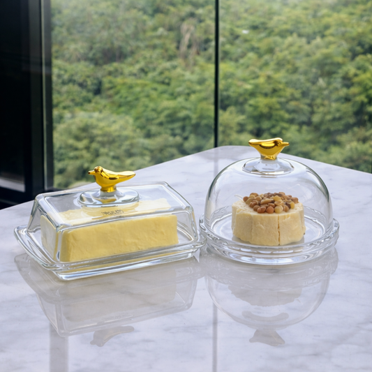 Kit Cheese dish and Butter dish Golden Bird