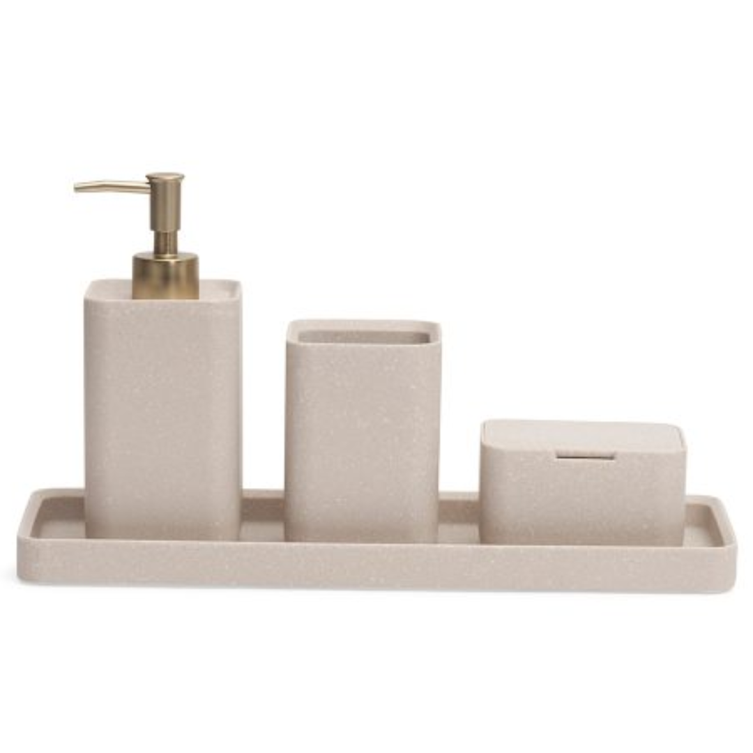 Bathroom set Minimalist in polyresin Beige 4 Pieces