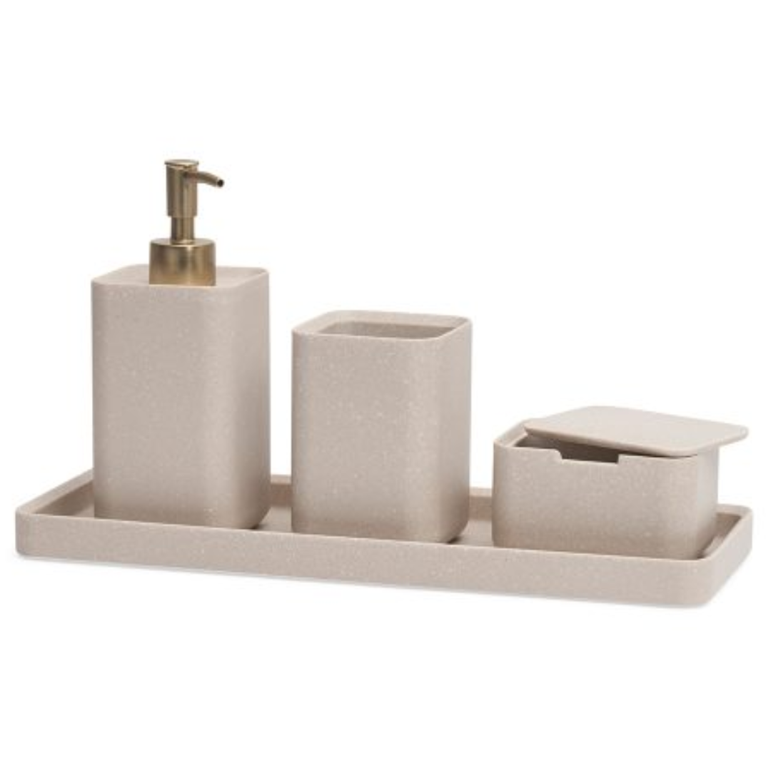 Bathroom set Minimalist in polyresin Beige 4 Pieces