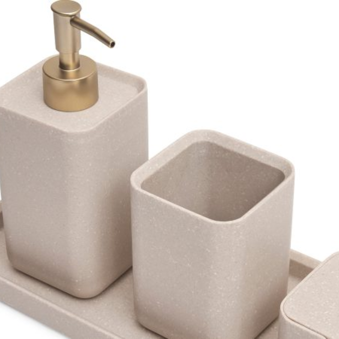 Bathroom set Minimalist in polyresin Beige 4 Pieces