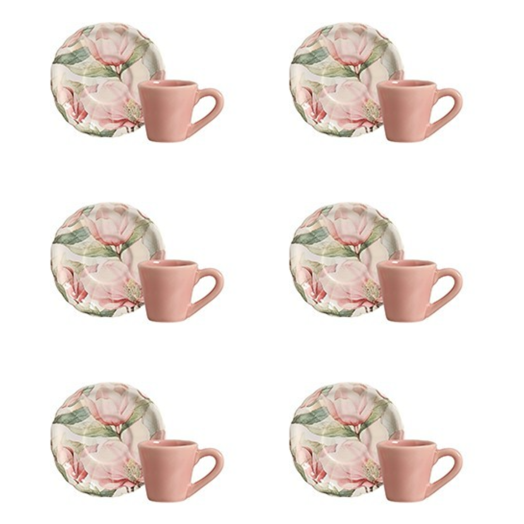 Set of 6 cups of Coffee with saucer Magnolia Rose 100ml