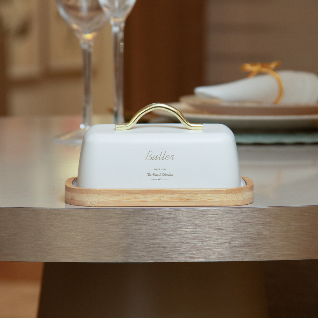 Metal butter dish Olina with handle Off-white 15cm