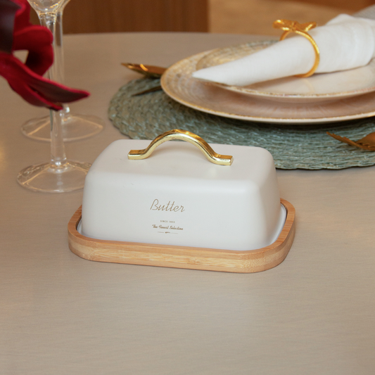 Metal butter dish Olina with handle Off-white 15cm