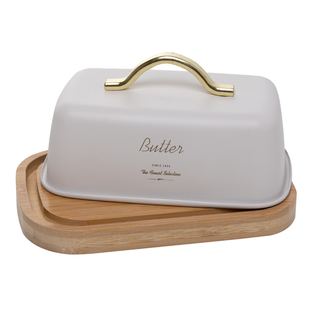 Metal butter dish Olina with handle Off-white 15cm