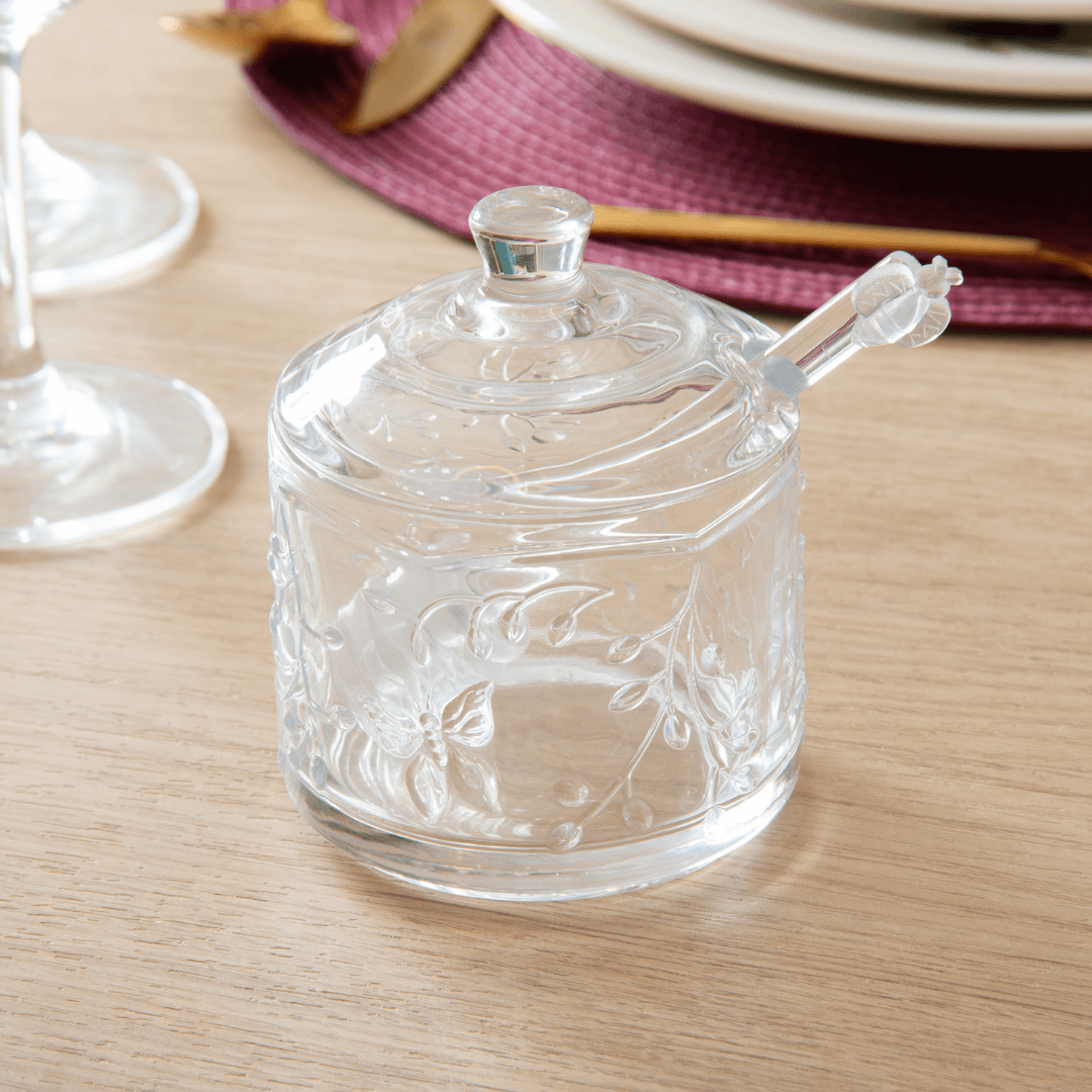 Honey pot with dipper of Crystal New Butterfly 10,5cm