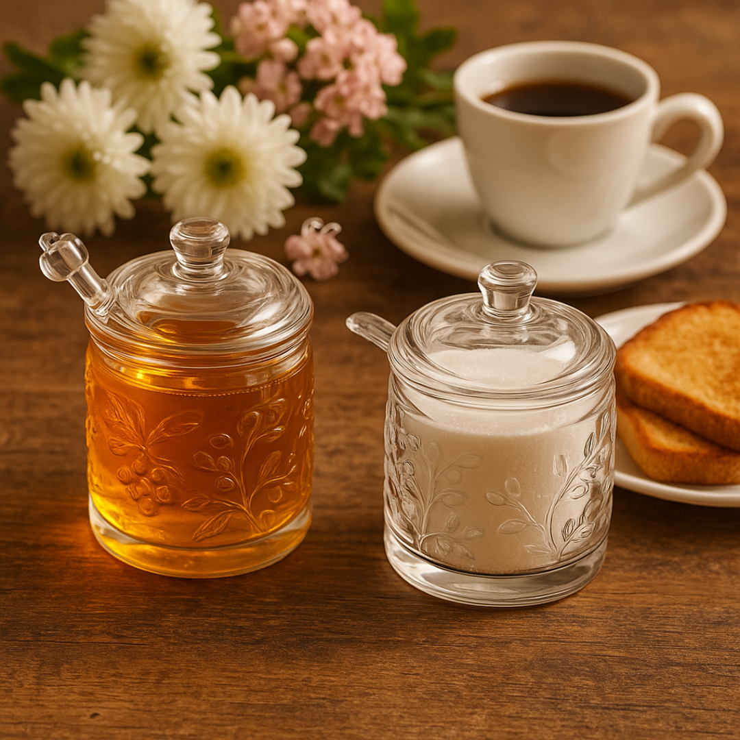 Sugar bowl set and Honey pot New Butterfly 2 Pieces
