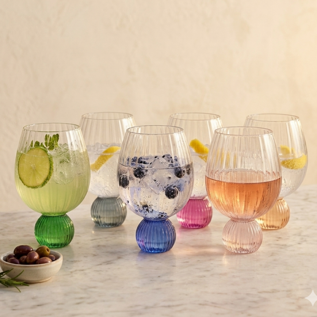 Set of 6 wine glasses Sphere base for wine Color mix 450ml