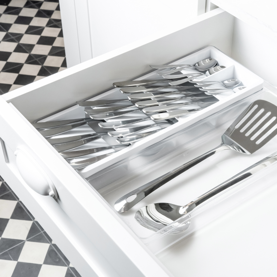Flatware organizer Drawer Clear White 37,5cm
