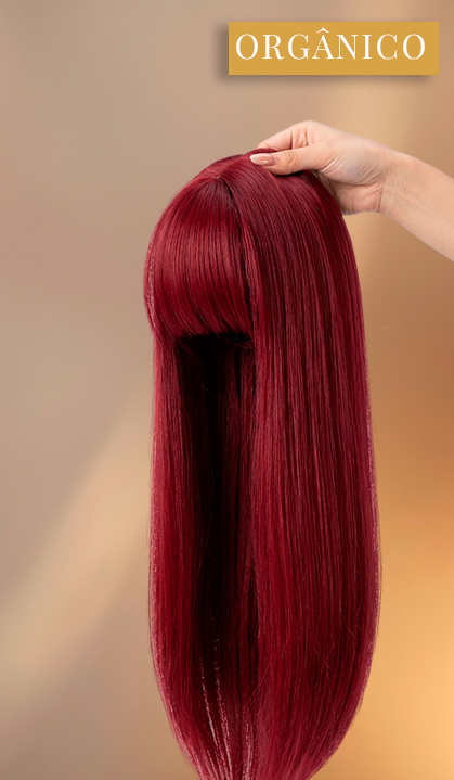 Peruca wig média com franja orgânica fibra premium