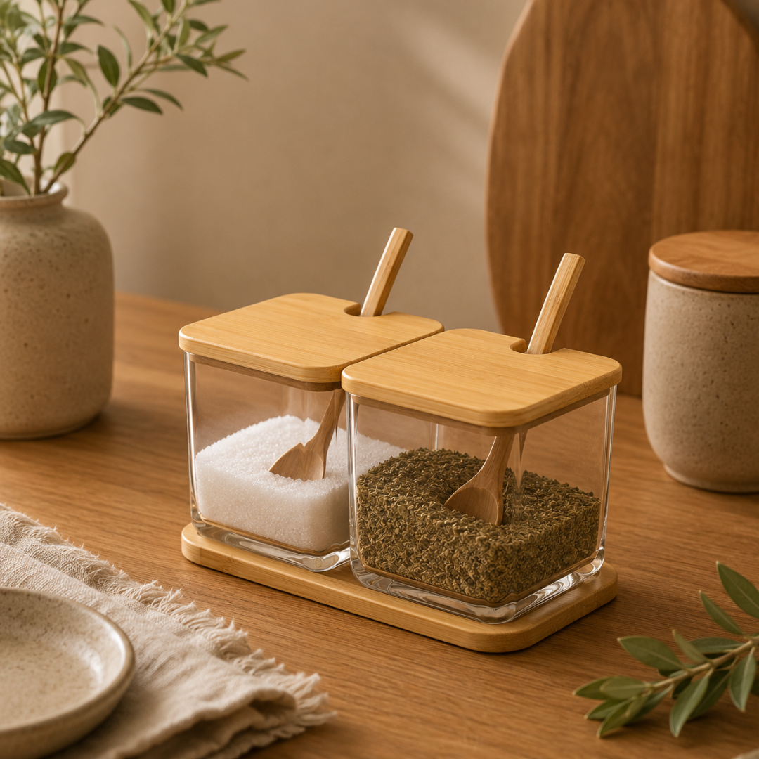 Condiment holder Sugar bowl Double with Bamboo tray Brisa 20cm