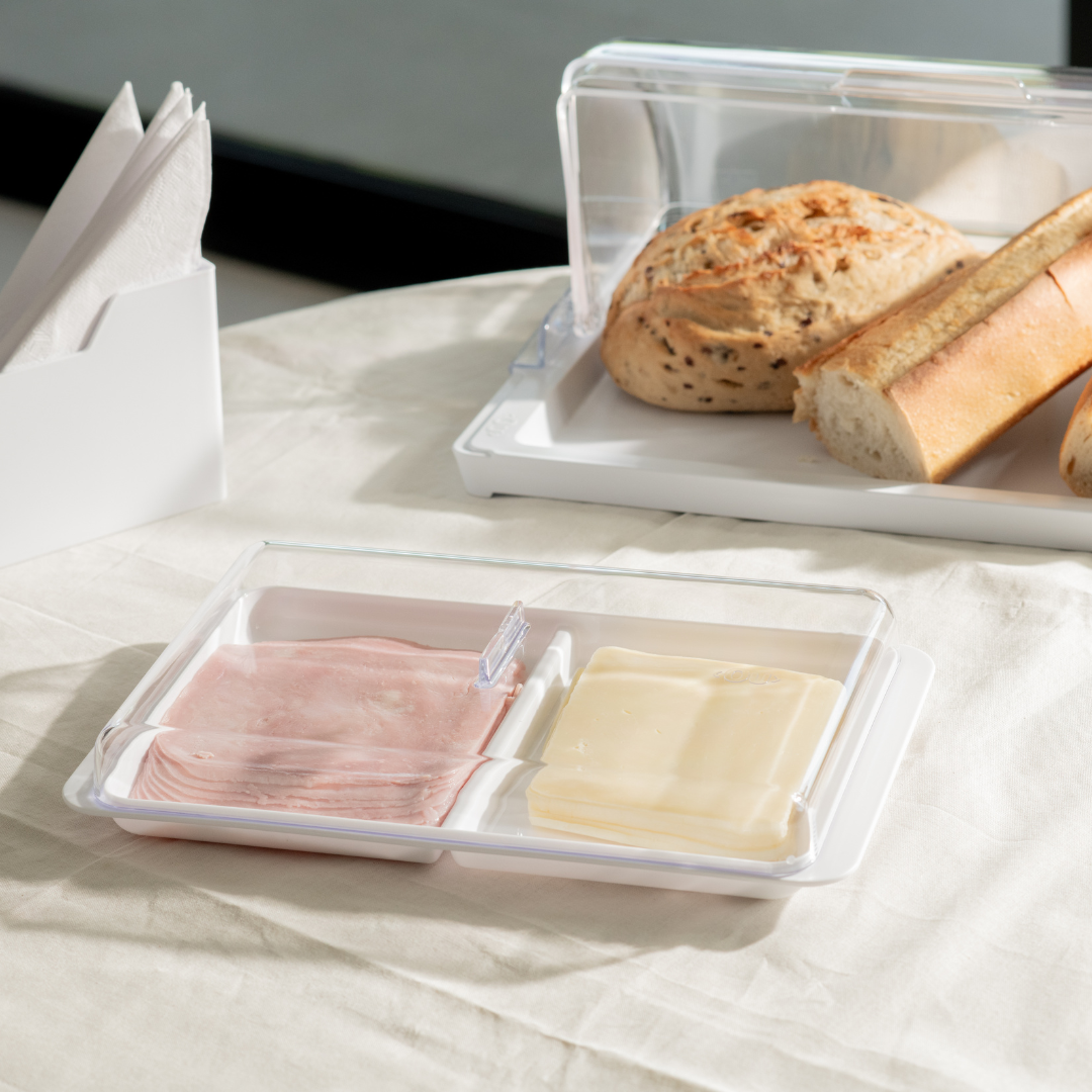 Double cold cuts container with lid Break White