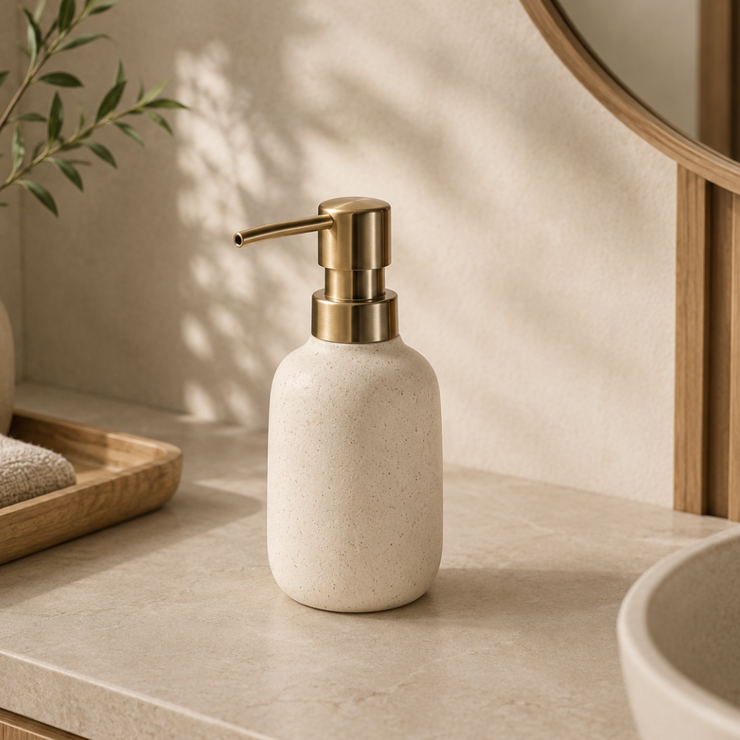 Liquid soap dispenser in Ceramic Beige 15,5cm