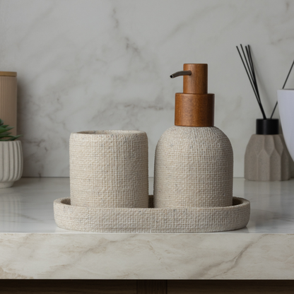 Liquid soap dispenser in polyresin Linen Beige 250ml
