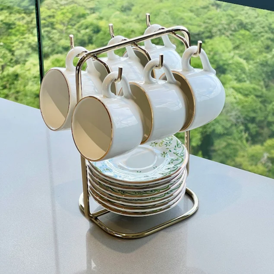 Set of 6 cups of Coffee with saucer Arabesque green 90ml