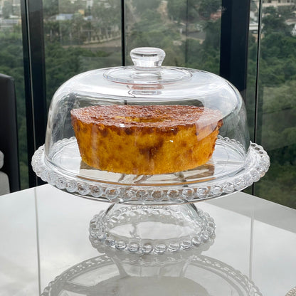 Cake stand plate Lead crystal footed and Lid Pearl 31cm