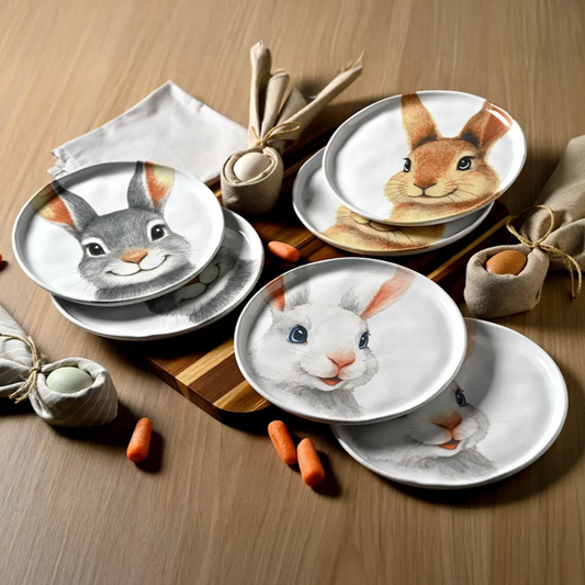 Set of 6 plates of Dessert Bunnies Easter Ceramic 21,5cm
