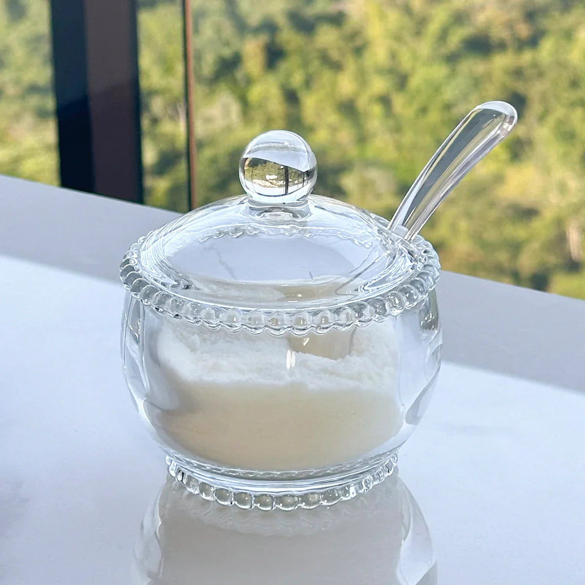 Honey pot set and Sugar bowl of Crystal Pearl 2 Pieces