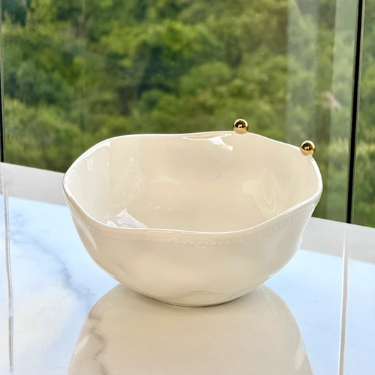 Salad bowl White with Spheres in porcelain Gold 24,5CM