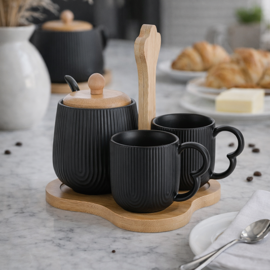 Set Holder, Cup and Sugar bowl Oasis Black 4 Pieces