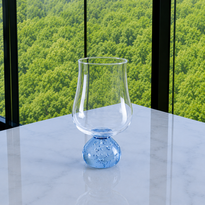 Set of 6 wine glasses Sphere base for wine Blue and Clear 440ml