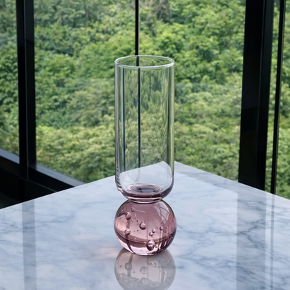 Stemless wine glass for champagne Glass with base Sphere Clear and Pink 250ml
