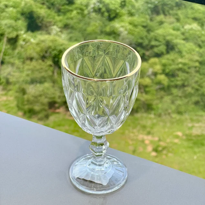 Set of 6 wine glasses of Glass with gold rim Gold trim 300ml