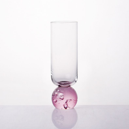 Stemless wine glass for champagne Glass with base Sphere Clear and Pink 250ml