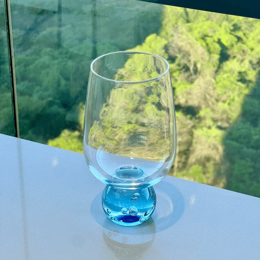 Stemless wine glass for wine Glass with base Sphere Clear and Blue 540ml