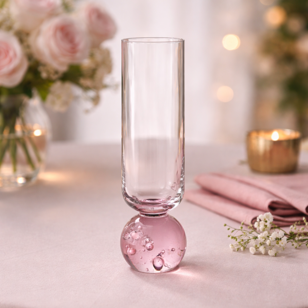 Stemless wine glass for champagne Glass with base Sphere Clear and Pink 250ml