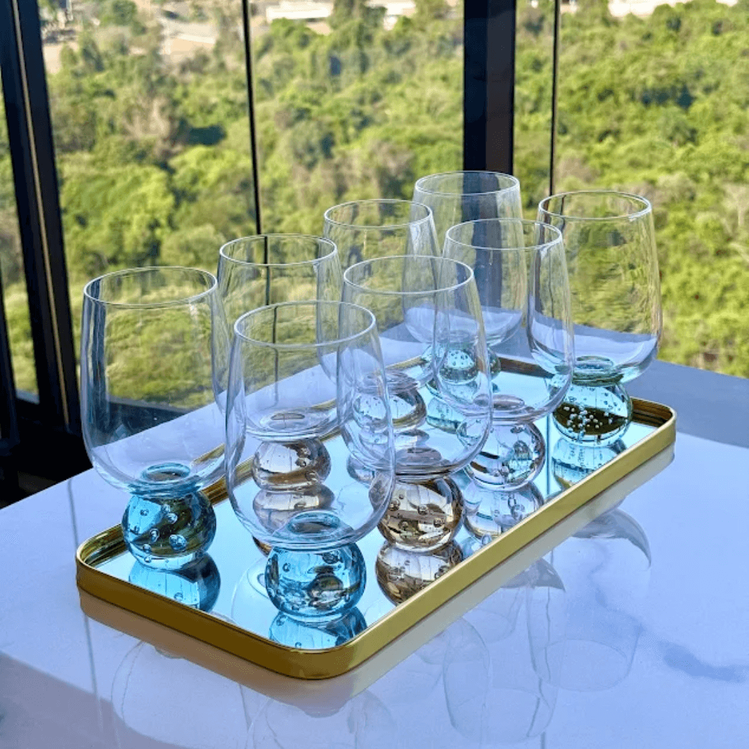 Stemless wine glass for wine Glass with base Sphere Clear and Blue 540ml