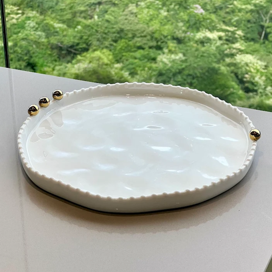 Round platter White with Spheres Gold in porcelain 29cm
